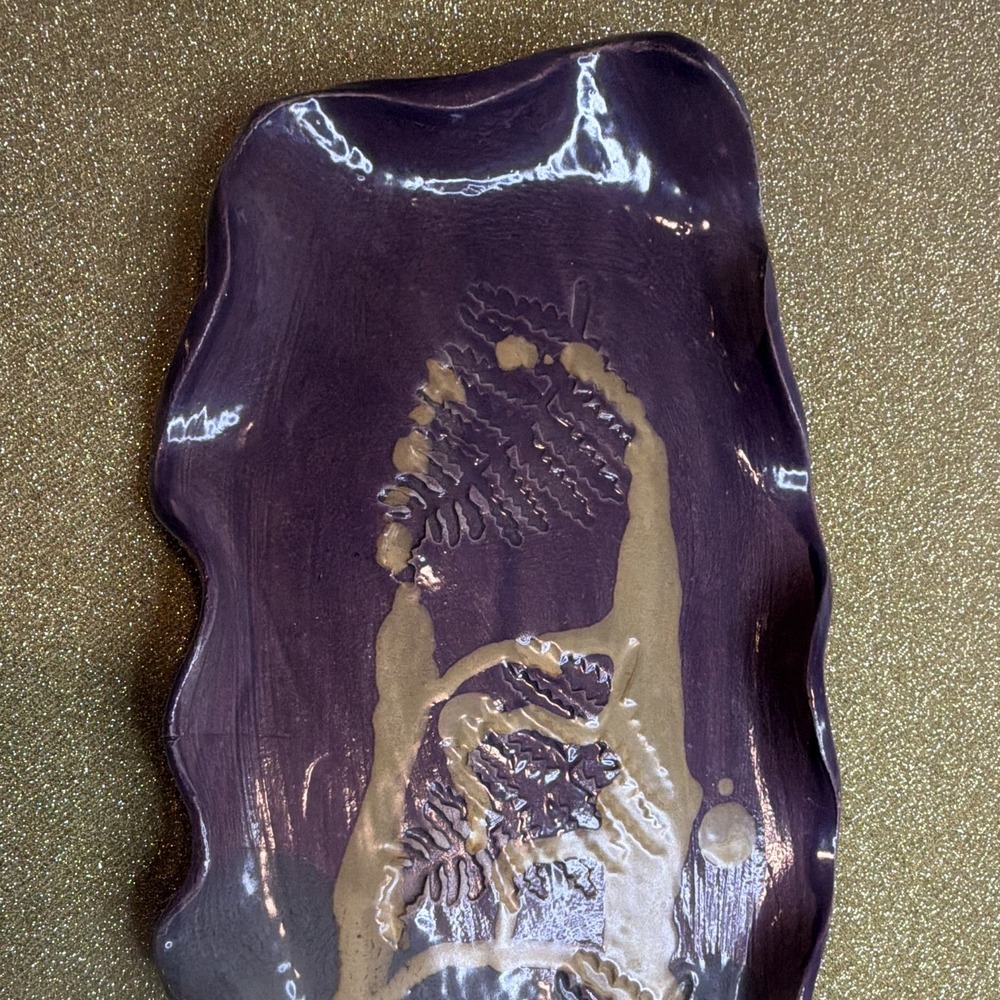 Vessels of Honor Handmade Hand Painted Art Pottery Ceramic Tray Purple Gray - Picture 6 of 8